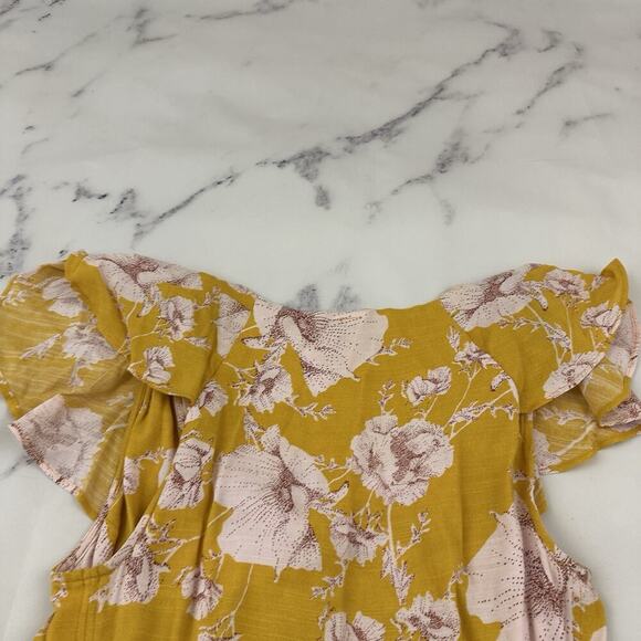 Free People French Quarter Wrap Mini Dress Size XS Yellow Floral Ruffle Flutter - Picture 8 of 10